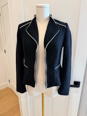 White House Black Market Black Jacket with White Piping